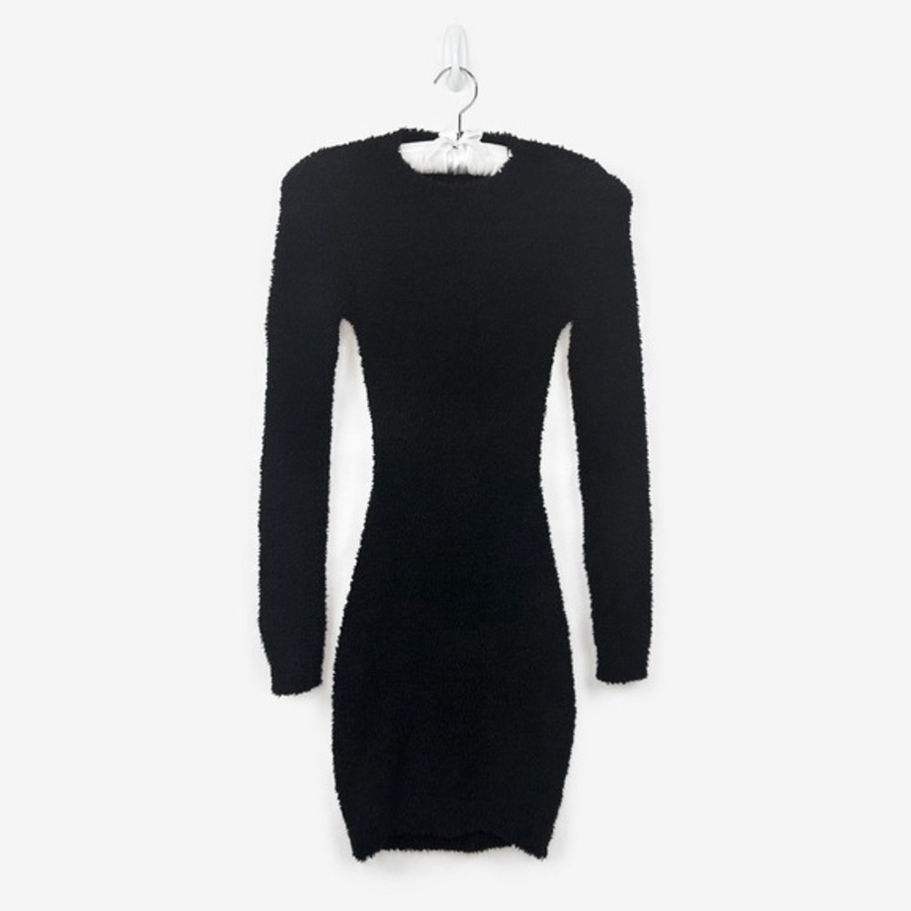 Meshki Lorin Popcorn Cut Out Mini Dress Size S Black Fuzzy‎ Long Sleeve Bodycon